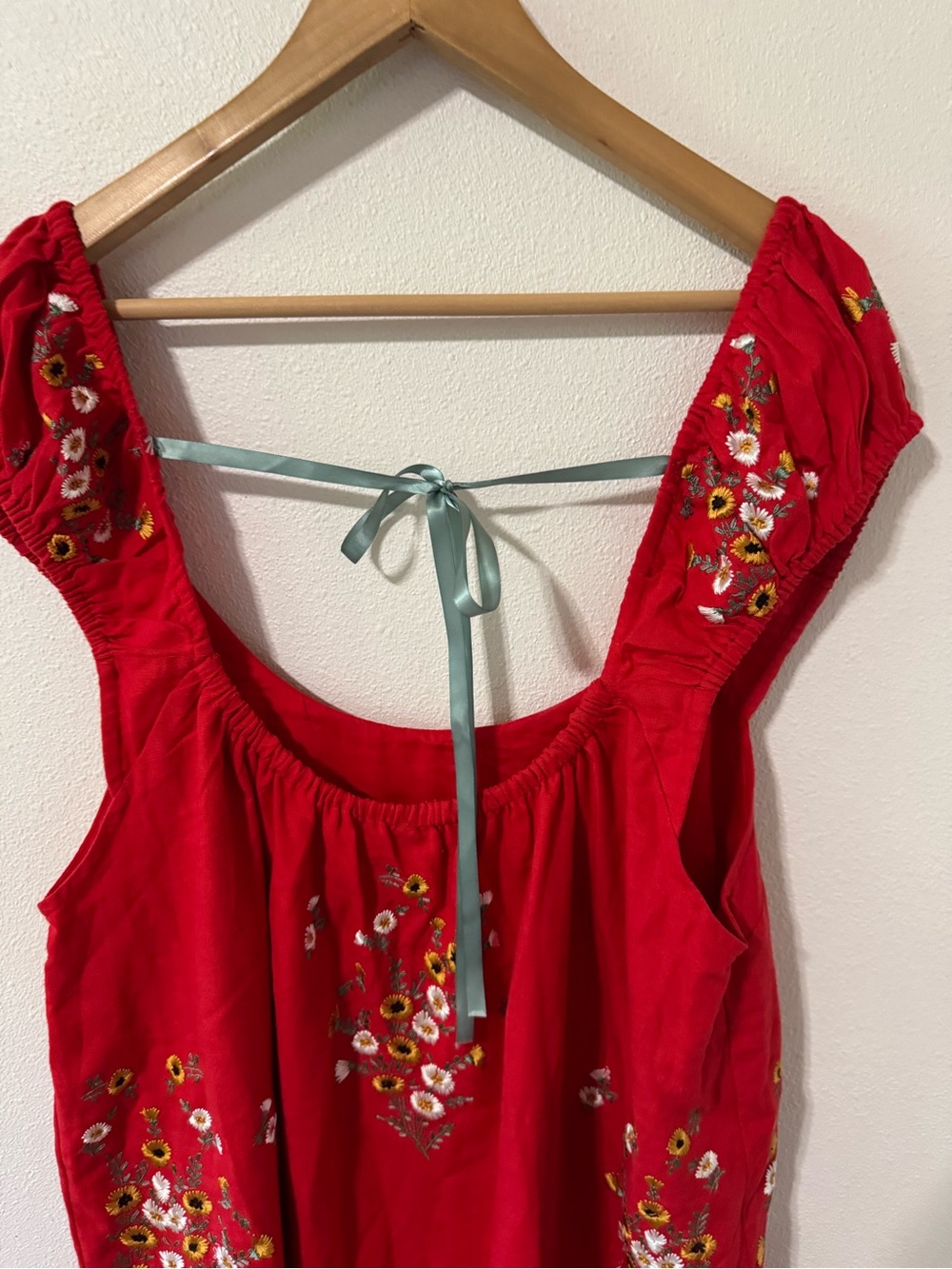Free People Wildflower Mini Dress Red Embroidered Floral Linen Summer Boho-L - Picture 6 of 9
